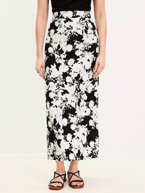 NEW Loft MIDI Skirt Linen Blend Garden Floral Black/White Sz 6p Lined Resort